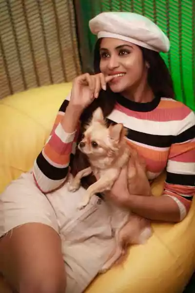 INDHUJA RAVICHANDRAN with her dog